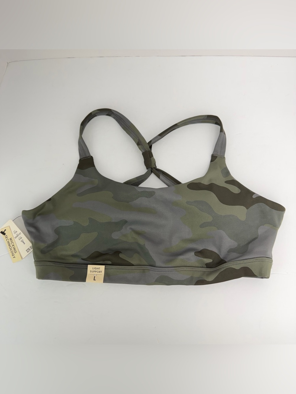 Aeropostale size Large Green Gray Camo Camouflage Crisscross Sports Bra NWT